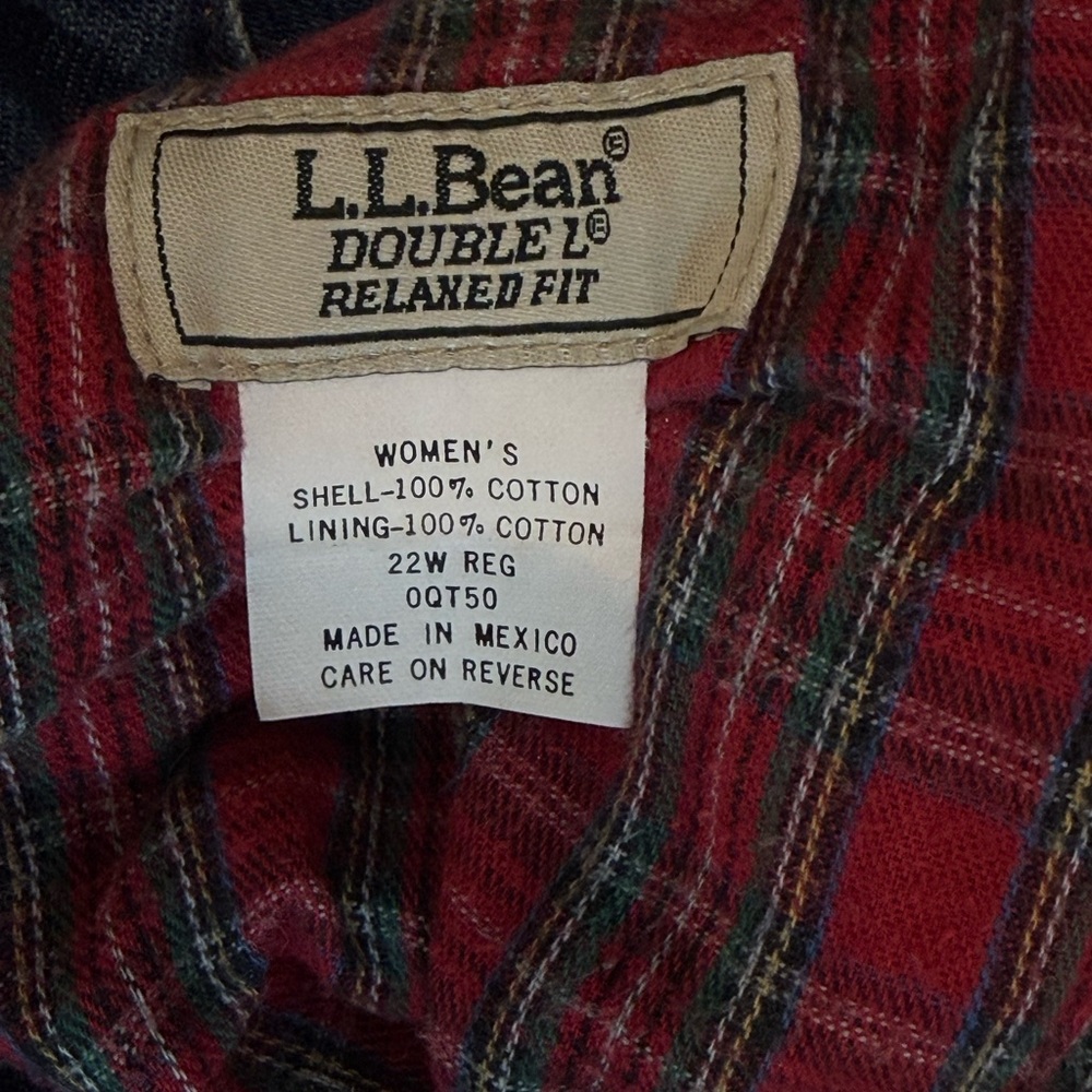 Vintage LL Bean flannel plaid lined high rise mom jeans dark wash insulated 22W - Picture 2 of 9